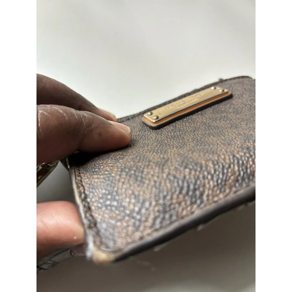 Michael Kors Brown Wristlet - MK Logo- ID Window- Zip Compartment- Pre-Owned